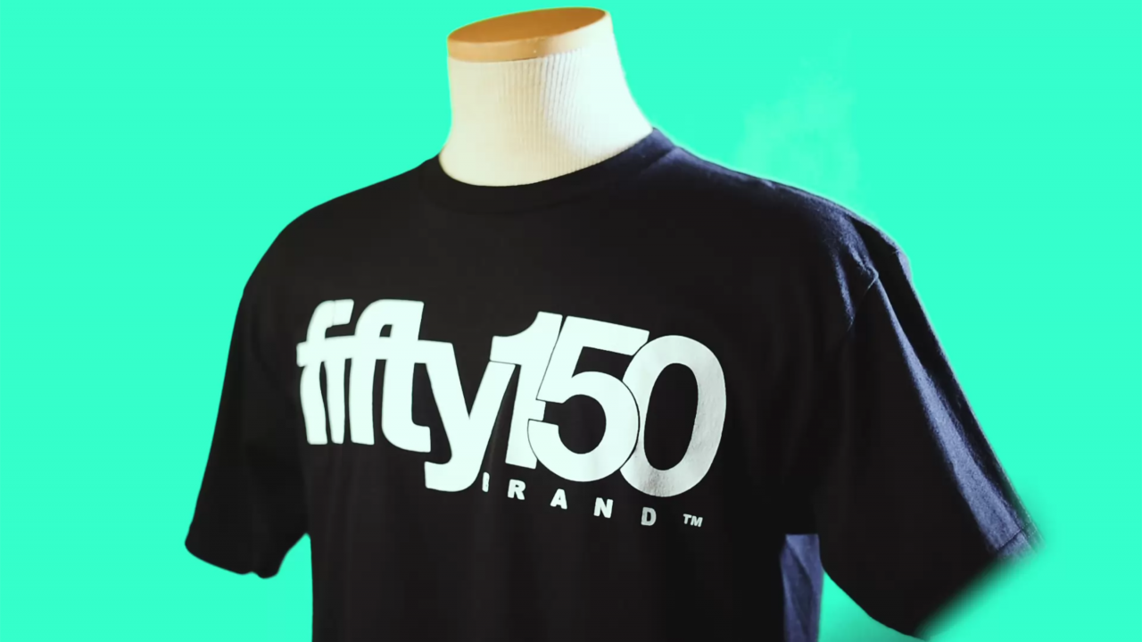black fifty150brand t-shirt with a white logo