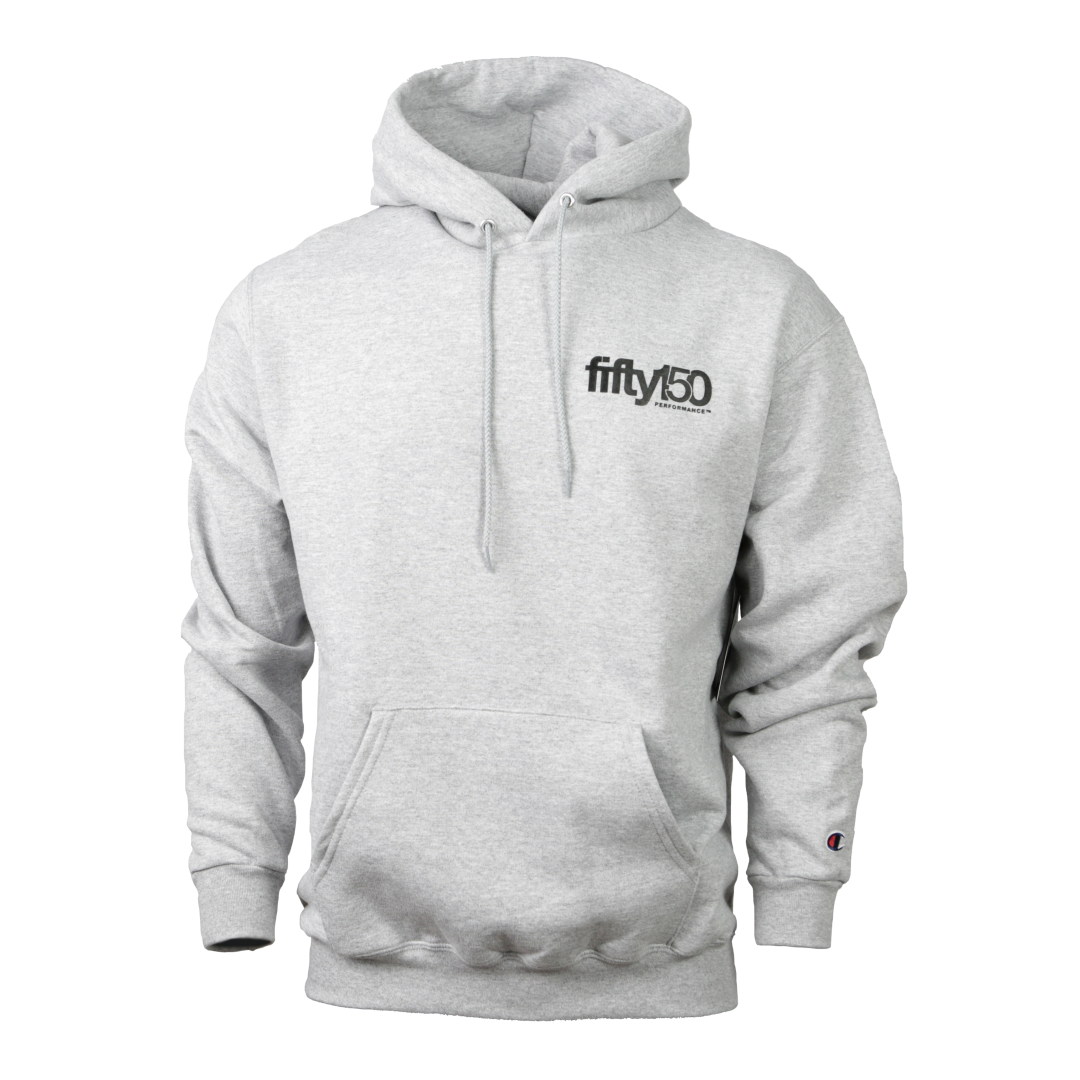 Heather Grey Champion Hoodie (Small Black Logo) - Fifty150 Brand ...