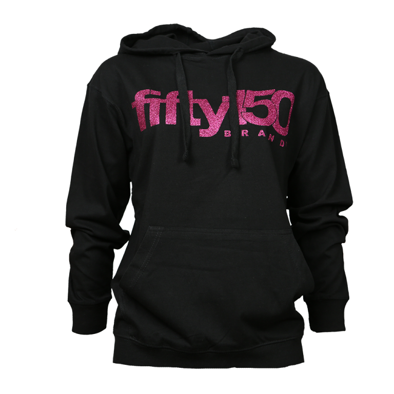 Black (Fuchsia Pink Glitter Logo) Womens Hoodie - Fifty150 Brand ...